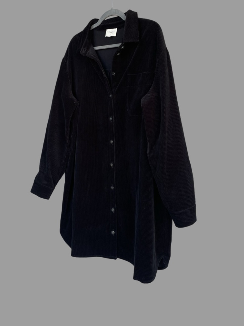 SEZANE Black Velvet Corduroy Button Down Long Sleeve Mini Sadie Shirt Dress - Picture 12 of 14